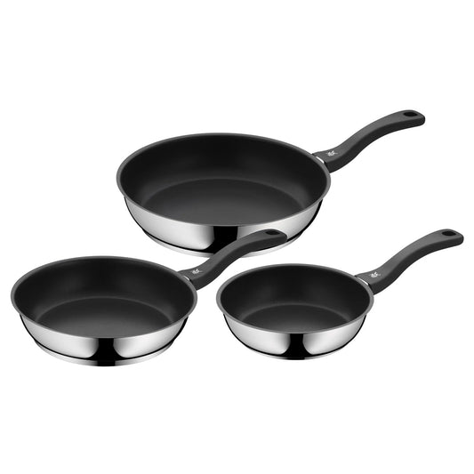 Juego de 3 sartenes antiadherentes 20/24/28 cm, acero inoxidable, aptas para inducción, sin PFOA, negro