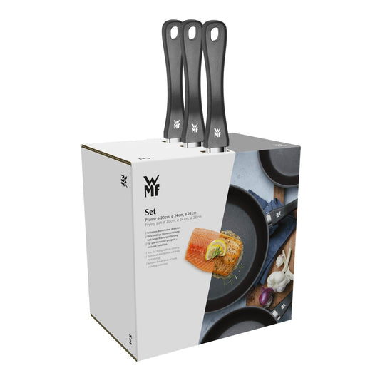 Juego de 3 sartenes antiadherentes 20/24/28 cm, acero inoxidable, aptas para inducción, sin PFOA, negro